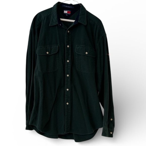 Tommy Hilfiger Other - Vintage Men’s Tommy Hilfiger Dark Green Light Flannel Button-Up Shirt Shacket XL